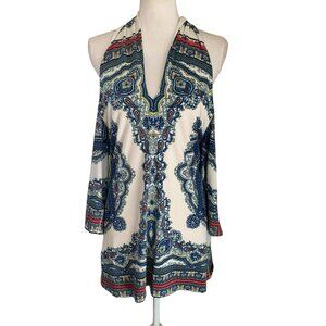 Eva Varro Paisley Off Shoulder Halter 3/4 Sleeve Bohemian Peasant Dress NWT